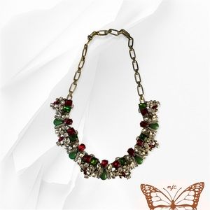 Green and Red on Silver and Gold Statement Necklace